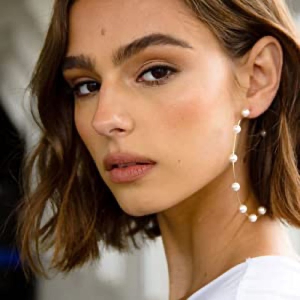 New Zara Large Threader Hoop Statement Earrings ~ Boho Pearl Accents ~ Hoops - Picture 8 of 14